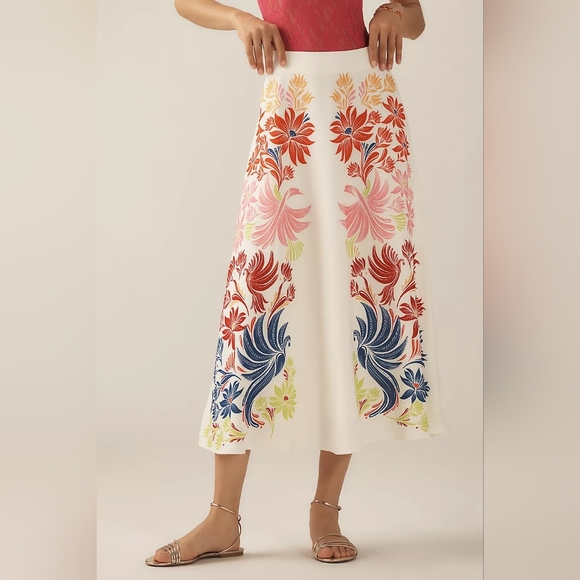 Farm Rio x Anthropologie White And Floral Midi Slip Skirt - Picture 2 of 6